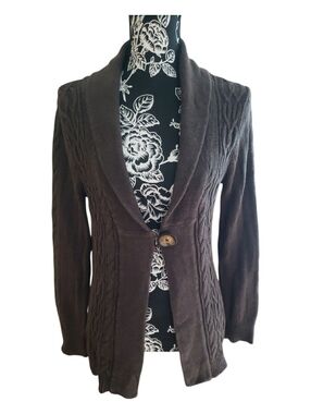Northcrest Brown Cable Knit Shawl Collar Cardigan